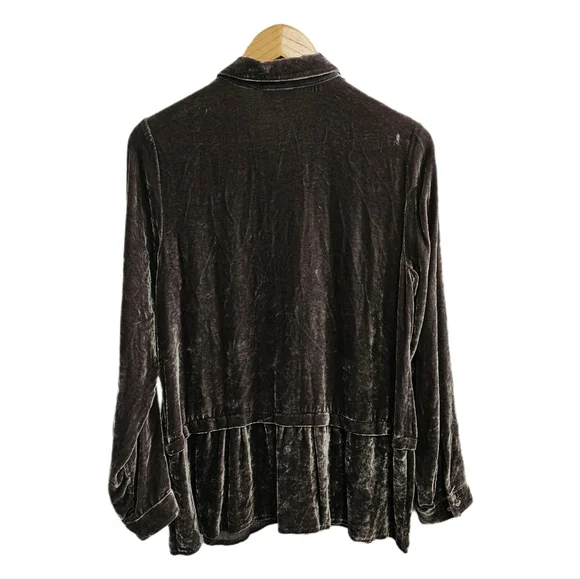 J.Jill brown silk blend velvet button peplum long sleeve top size small - Picture 7 of 9